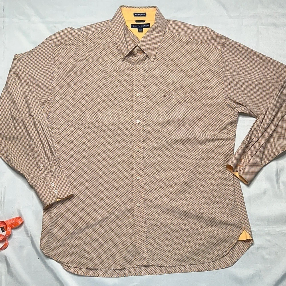 Tommy Hilfiger Men's Orange/Blue Patterned Button Down Shirt